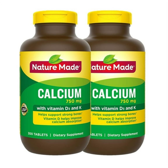 2 PACK | Nature Made 750mg Calcium Tablets, 300 ct.