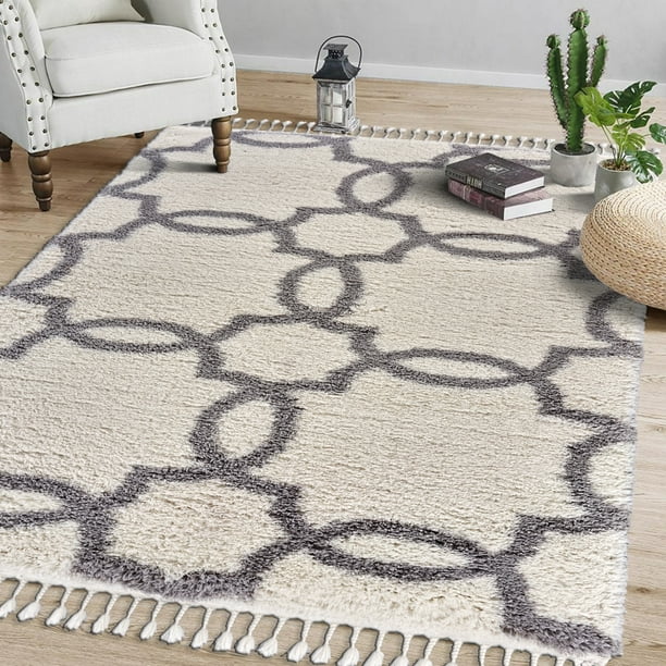 LR Home Outlander 5x7 Cream Light Gray Geometric Trellis Fringe lr-home-outlander-5x7-cream-light-gray-geometric-trellis-fringe