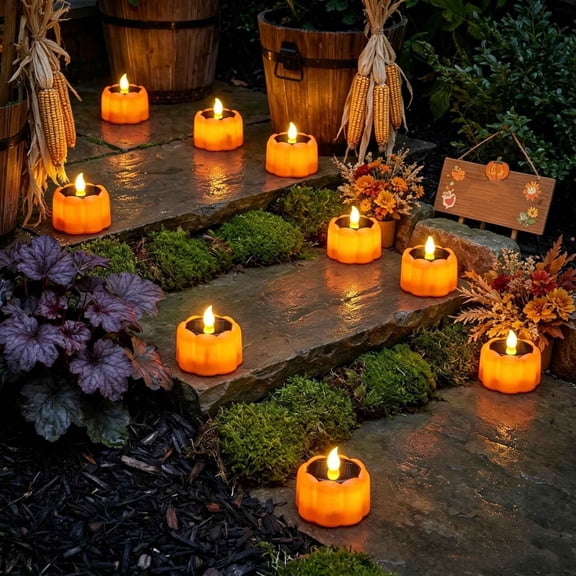Halloween Solar pumpkin housing Candle Lights, Waterproof Flameless Warm Amber Candle Lights,for Halloween, Garden, Patio, Porch, Backyard,Table Decor 2.6*2.6in