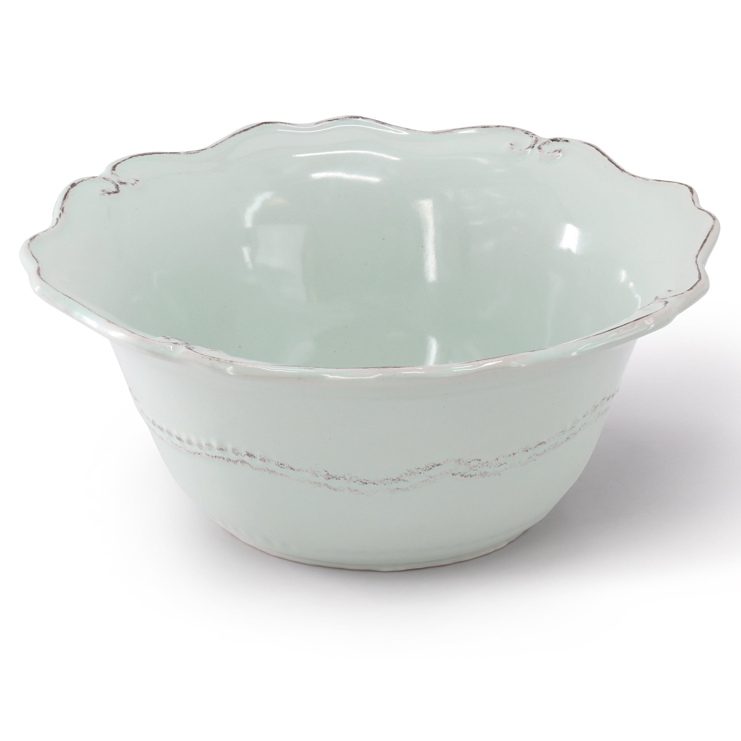 Modern Southern Home Capri 2 Piece 10 Inch Scalloped Stoneware Serving Bowl Set in Egg Blue