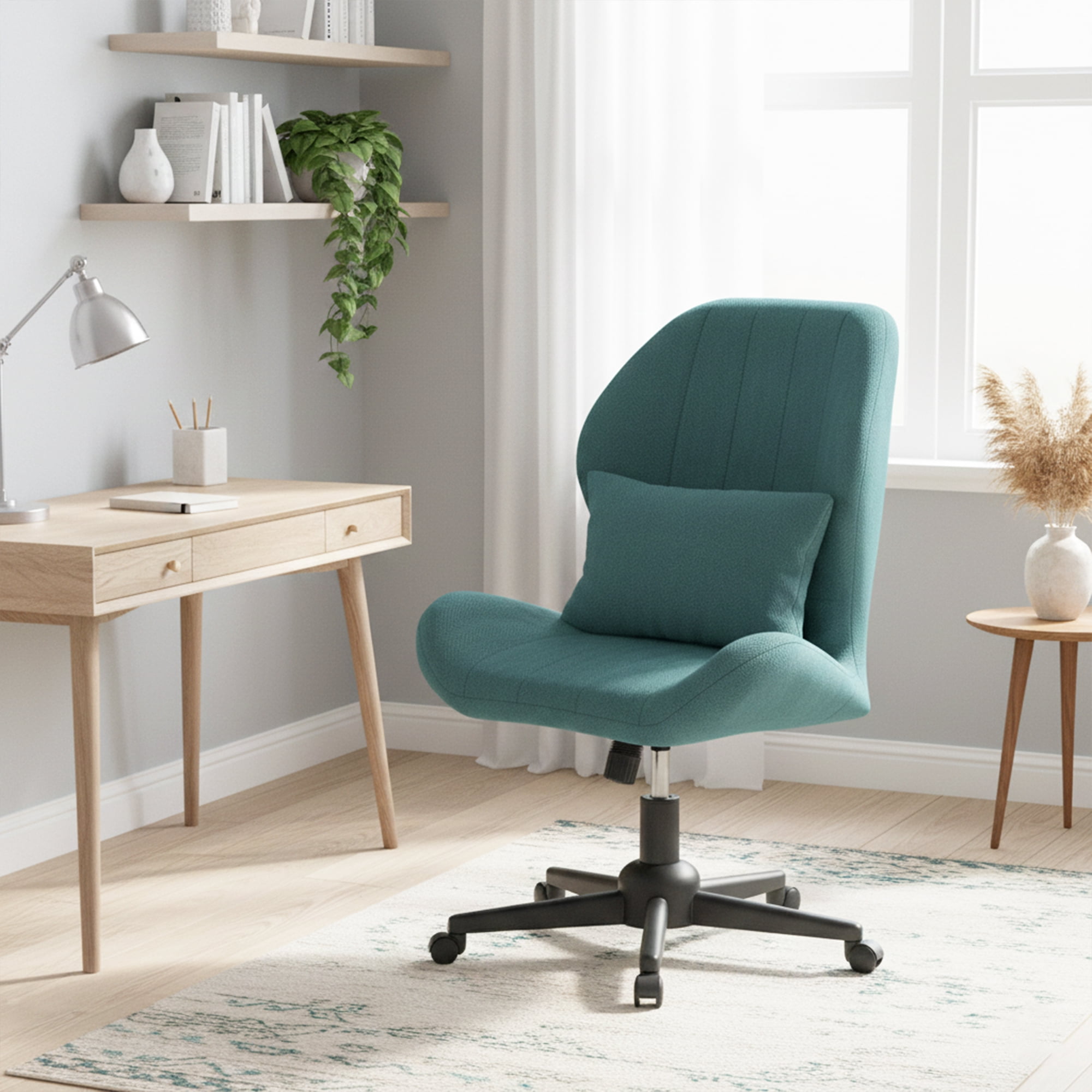 YIKEMA High Back Armless Rolling Office Chair, Wide Ergonomic Seat, Blue
