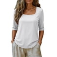thumbnail image 6 of QASIEATN Short Sleeve Tops for Women Summer Thread Neck T Shirts Loose Fit Casual Lightweight Work Blouse Fall Fashion Outfits, 6 of 9