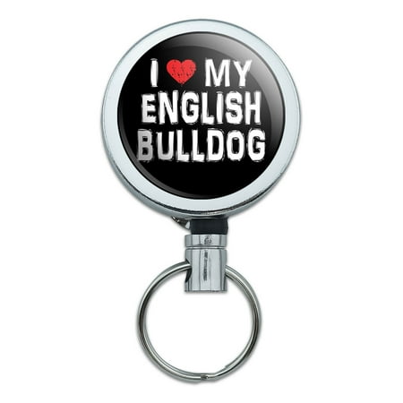 I Love My English Bulldog Stylish Retractable Belt Clip Badge Key