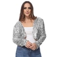 thumbnail image 3 of Women's Plus Size Sequin Metallic Open Front Bolero Blazer Shrug, Silver, X-Large, 3 of 3