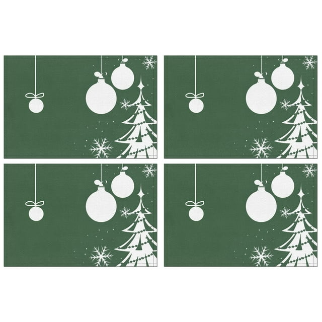 Merry Christmas Green Tree Linen Placemats Set Of 4 Anti-slip Dining Table Mats 12 X 18 Inch Holiday Fashions Dining Table Place Mats for Kitchen Dining Table,Kitchen Table Mats