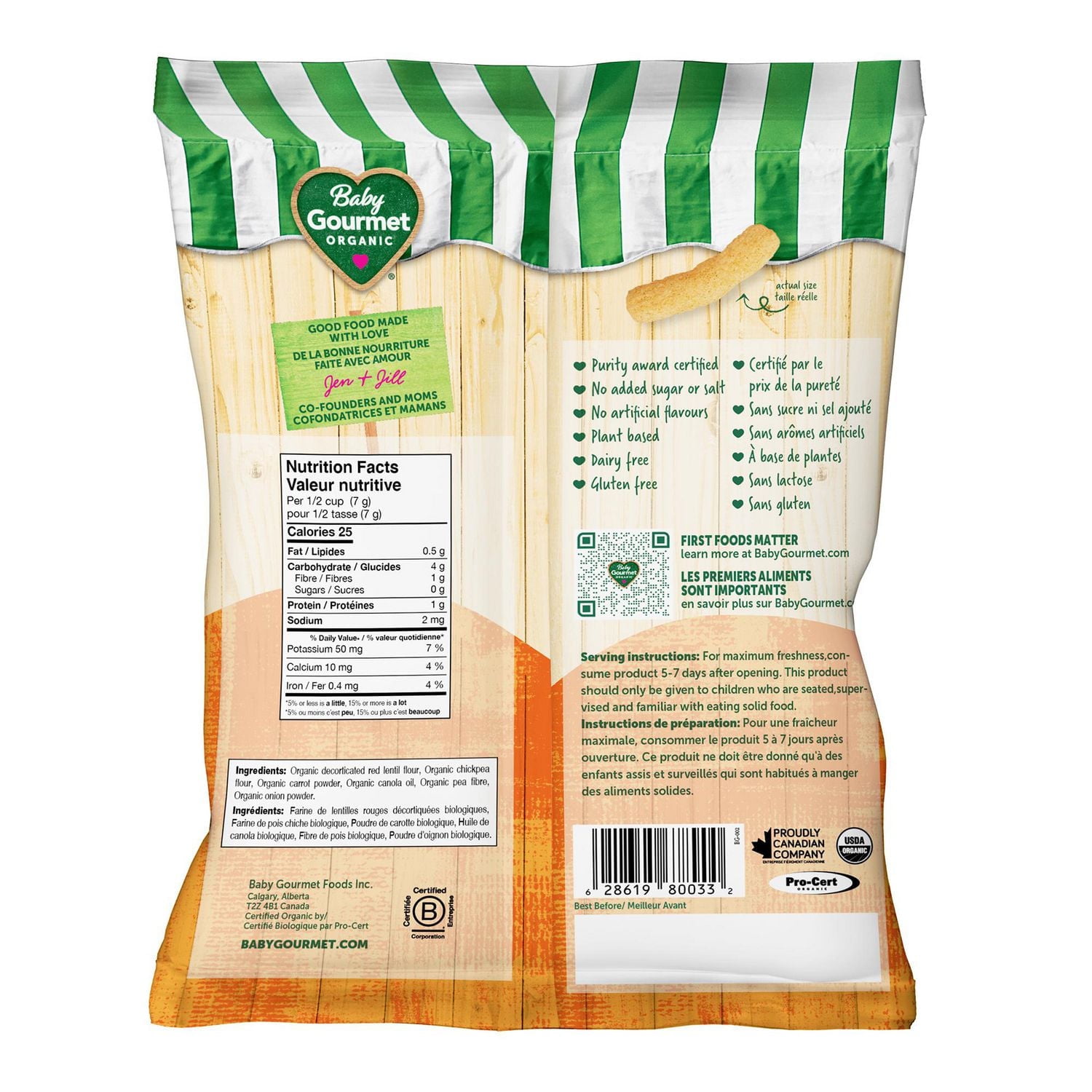 Baby Gourmet Organic Puffed Carrot Sticks, Organic Lentil & Chickpea puffed Snacks - 40 g