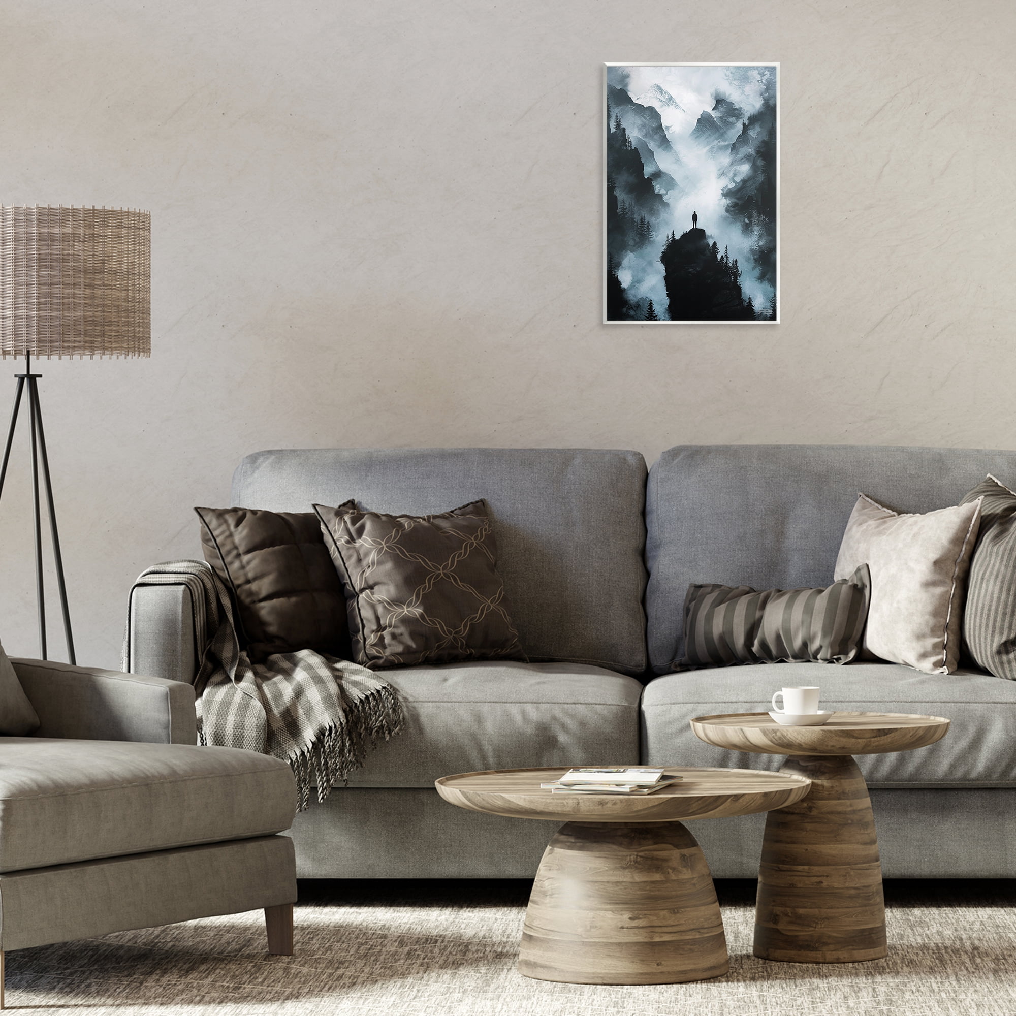 Stupell Industries Man on Intense Cliff Landscape & Nature Painting Unframed Art Print Wall Art, 10 x 15