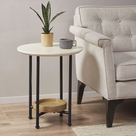 The Madison Park Beaumont Coffee Table: Oval with White Top & Shelf for Living Room