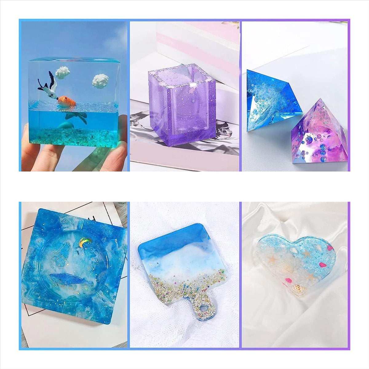 ckepdyeh Resin Molds Silicone Kit 12PCS, Epoxy Resin Molds, Resin Mold Including Pen Container, Tray, Love, Round resin molds
