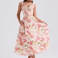thumbnail image 3 of Women's Pink Floral Lace Trim Spaghetti Strap Midi Dress Sweetheart Corset Waist A‑Line Vintage Party Wedding Guest Dress, 3 of 7