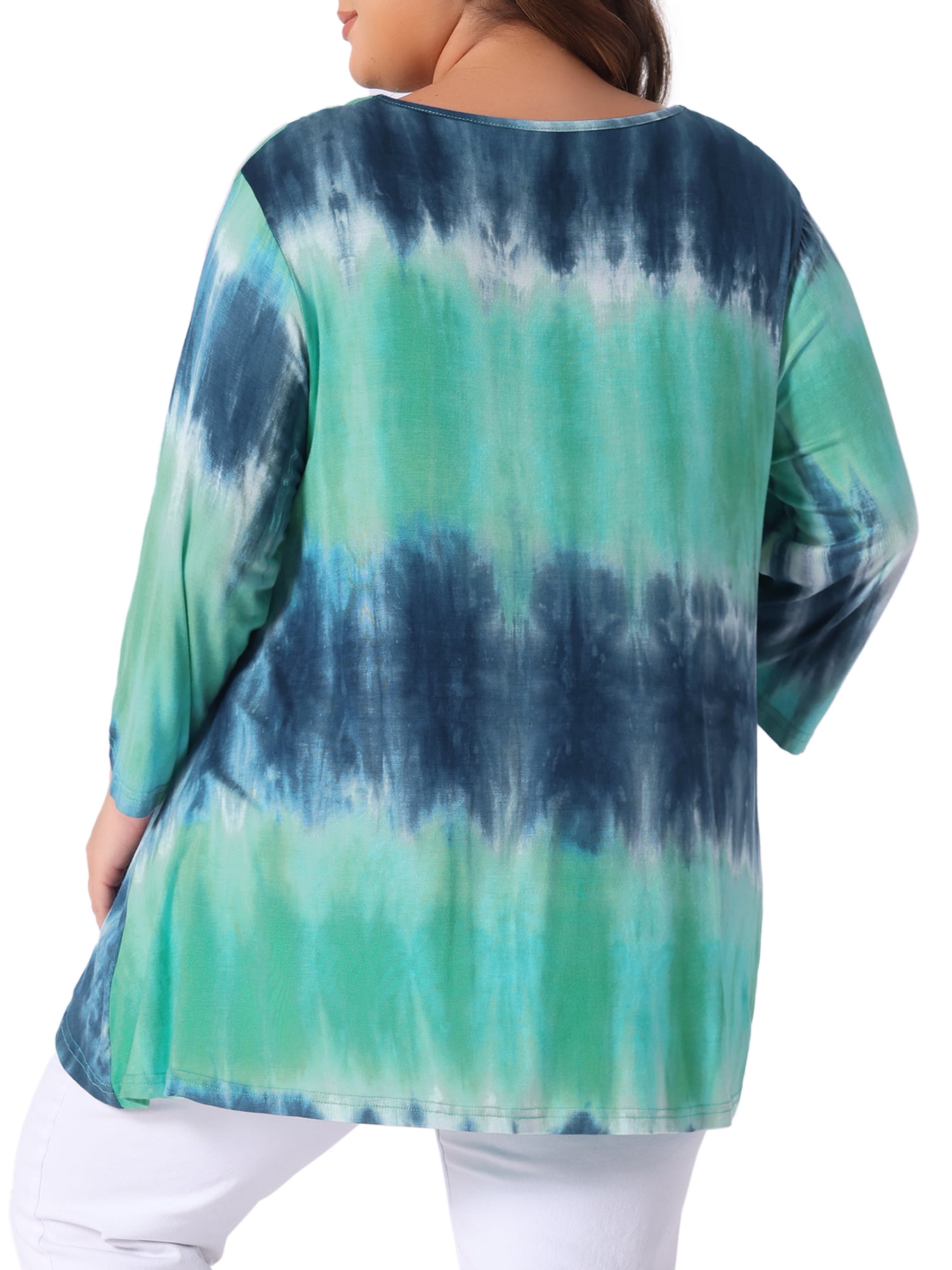 DARING DIVA Women's Plus Elbow Sleeve Blouse Tee Top Tie Dye T Shirts 4X Blue Green