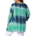 thumbnail image 4 of DARING DIVA Women's Plus Elbow Sleeve Blouse Tee Top Tie Dye T Shirts 1X Blue Green, 4 of 6
