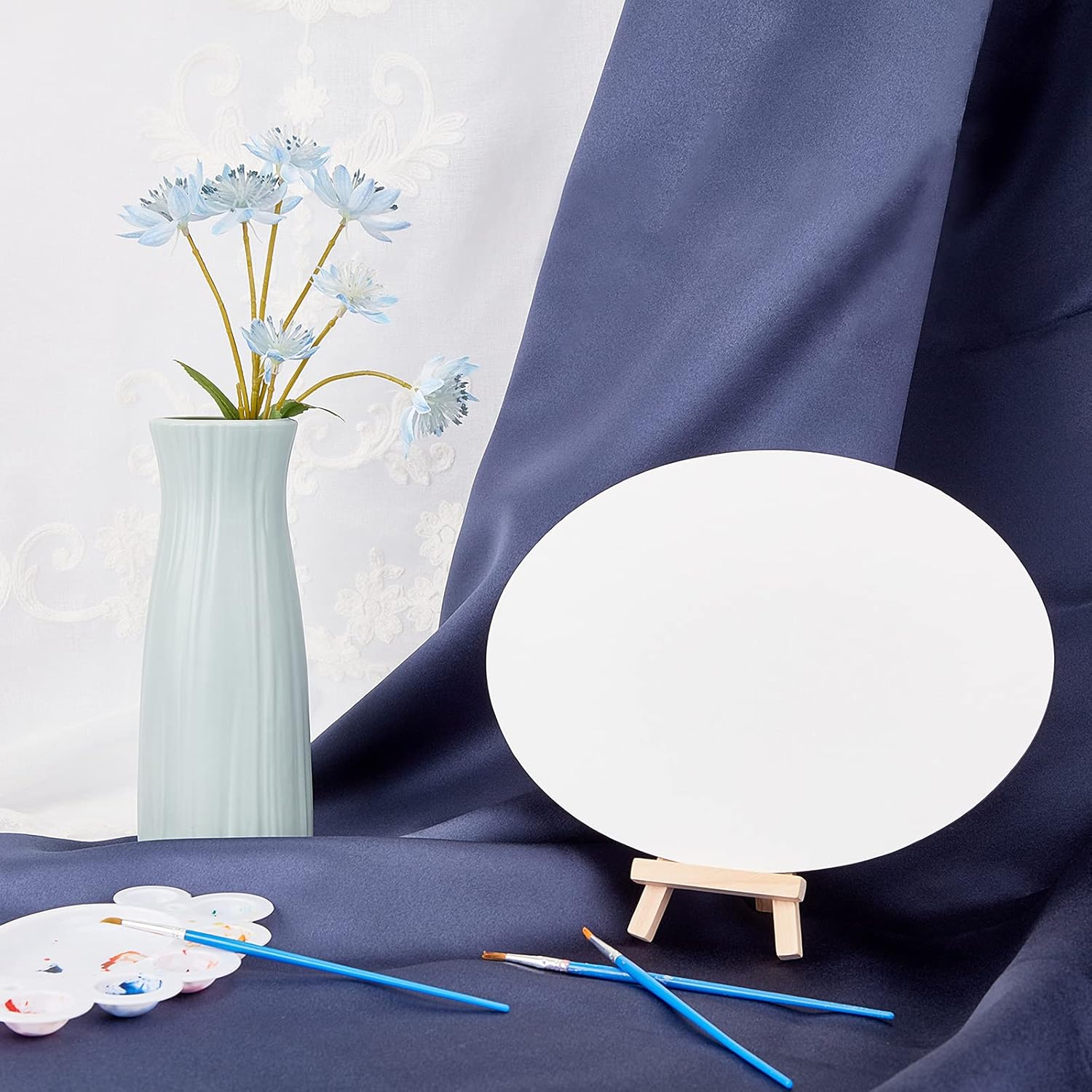 10 Pcs Canvas Panels Wood and Linen Painting Canvas Oval Blank Oil Paint Board for Painting Craft Drawing White 18x24x0.3cm DIY
