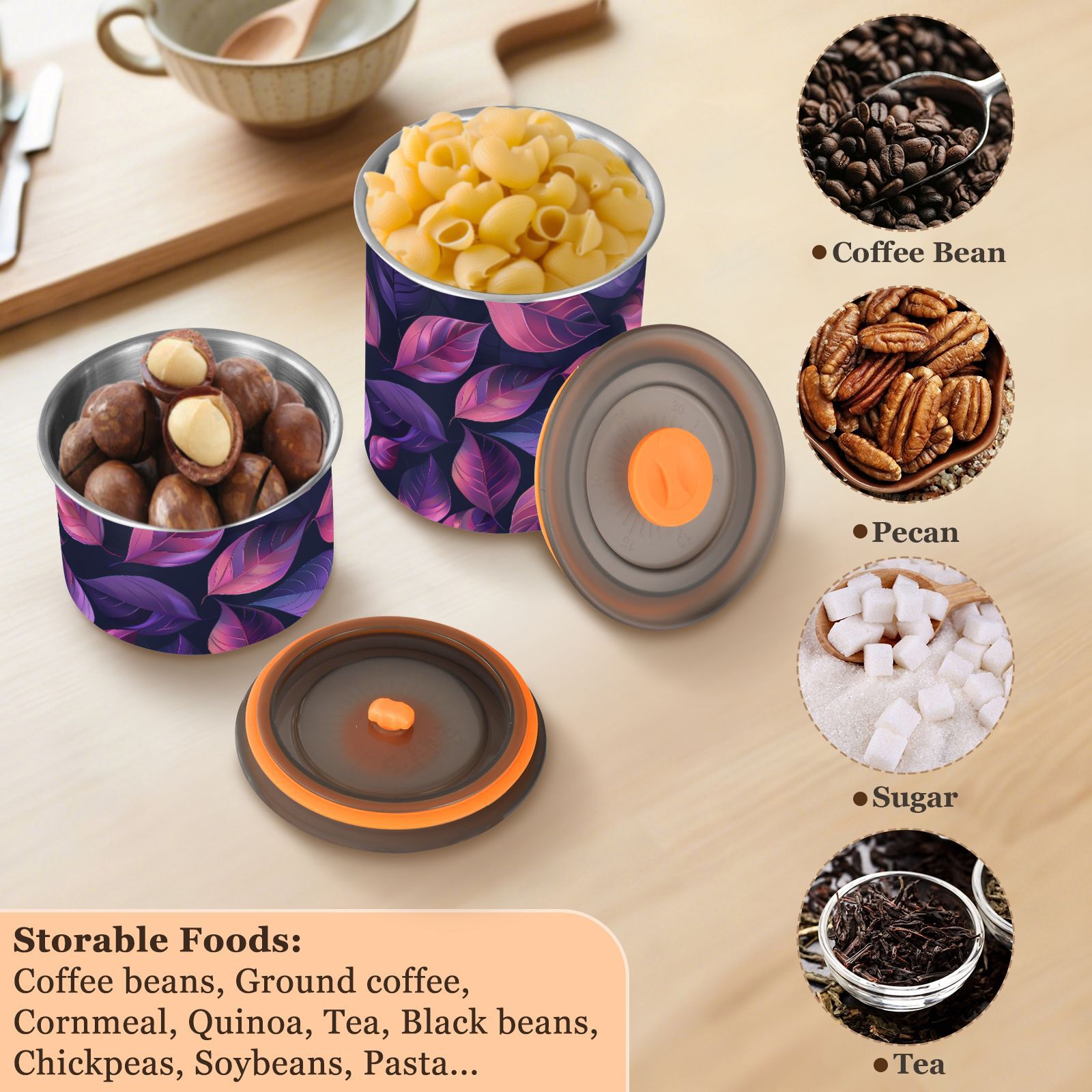 Abstract Gradient Leaves Airtight Coffee Bean Canister 30oz Food Storage Containers with Lids For Gournd, Tea, Sugar, Flour, Rice, Cereal, Candy Cookie Jar