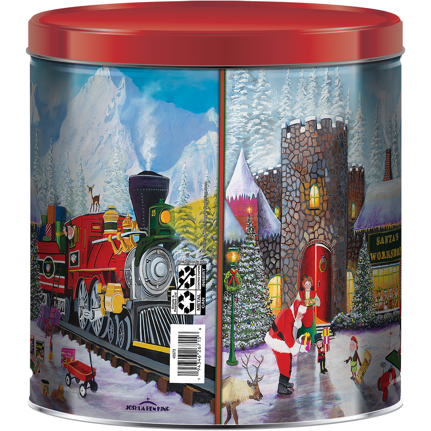 2 pack) Great Value Christmas Popcorn Tin, Santas Workshop