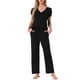 thumbnail image 1 of Pijamas para mujeres INSPIRE CHIC, camiseta de cuello en V de manga corta con pantalones de tiro ajustable, conjuntos de lounge impresos con bolsillos M negro, 1 of 6