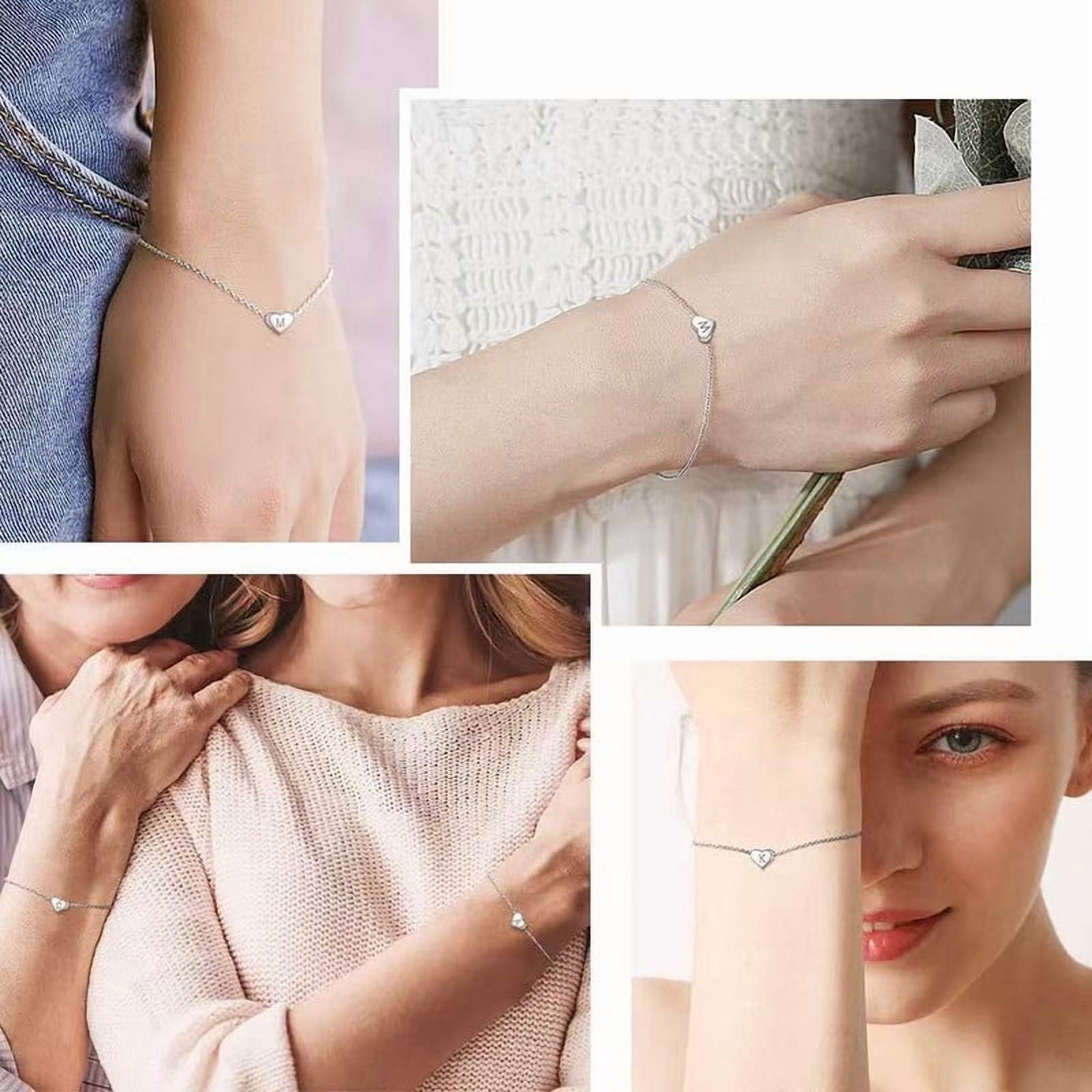 Silver Bracelet with Letter D Charm for Women, Initial Heart Jewelry Gift for Girlfriend Daughter Sister