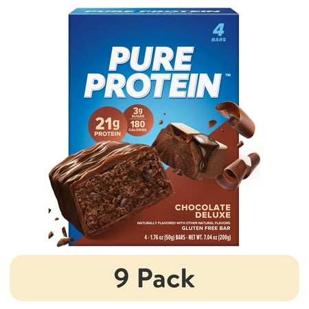 (9 pack) Pure Protein Bars, Chocolate Deluxe, Gluten Free, 21g Protein, 1.76 oz, 4 Count