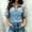Light Blue, variant on Morttic Women's Solid Color Denim-Look Lace Patchwork Shirt – Short Sleeve Button Down Chest Pockets Slim Fit Western Top Black，S