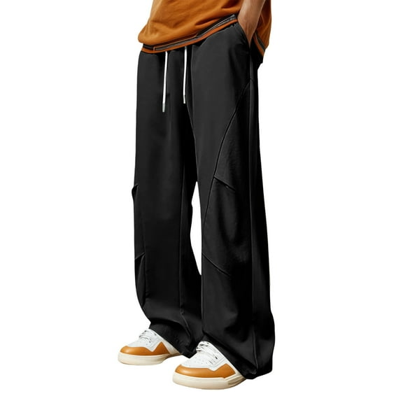SJLDQY Mens Baggy Sweatpants Wide Leg Casual Pants for Men Pleated Solid Color Elastic Waist Athletic Joggers With Pocket