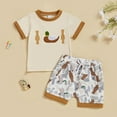 thumbnail image 2 of HCNTES Toddler Baby Boys Summer Clothes Baseball Short Sleeve Crewneck Shirt Tops and Shorts Sets(12-18 Months,Beige), 2 of 9