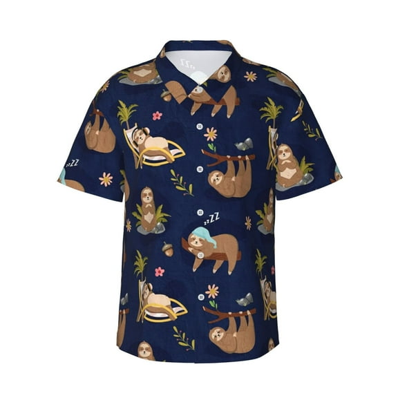 Sloth Men'S 3d Print Casual Button Down Shirts, Novelty Hawaiian Short Sleeves 2xl