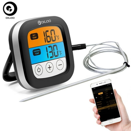 DIGOO Bluetooth Digital Cooking Thermometer Meat Thermometer  for Smoker Oven Kitchen BBQ Grill Thermometer Clock Timer with Stainless Steel Temperature