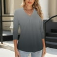 thumbnail image 6 of HUJlwoi 3/4 Sleeve Tops for Womens V Neck Gradient Casual Loose Shirts Fall Winter Undershirts Basic Soft Base Layer, 6 of 6