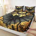 thumbnail image 2 of Homewish Spooky Halloween Bat Cat Bed Sheets,Gothic Stained Glass Full Size Sheets,Black Yellow,4 Pieces,1 Flat Sheet,1 Fitted Sheet and 2 Pillowcases, 2 of 5