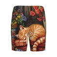 thumbnail image 7 of Daiia Sleeping Cat Flowers Mens Woven Stretch Pajama Short,Short Pajama Pants-Large, 7 of 7