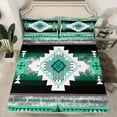 thumbnail image 2 of jejeloiu Retro Boho Aztec Twin Sheet Sets,Rustic Farmhouse Tribal Twin Fitted Sheet,Green Pink Bohemian Rhombus Flat Sheet For Teens,Microfiber Bedroom Decor,3pcs, 2 of 7