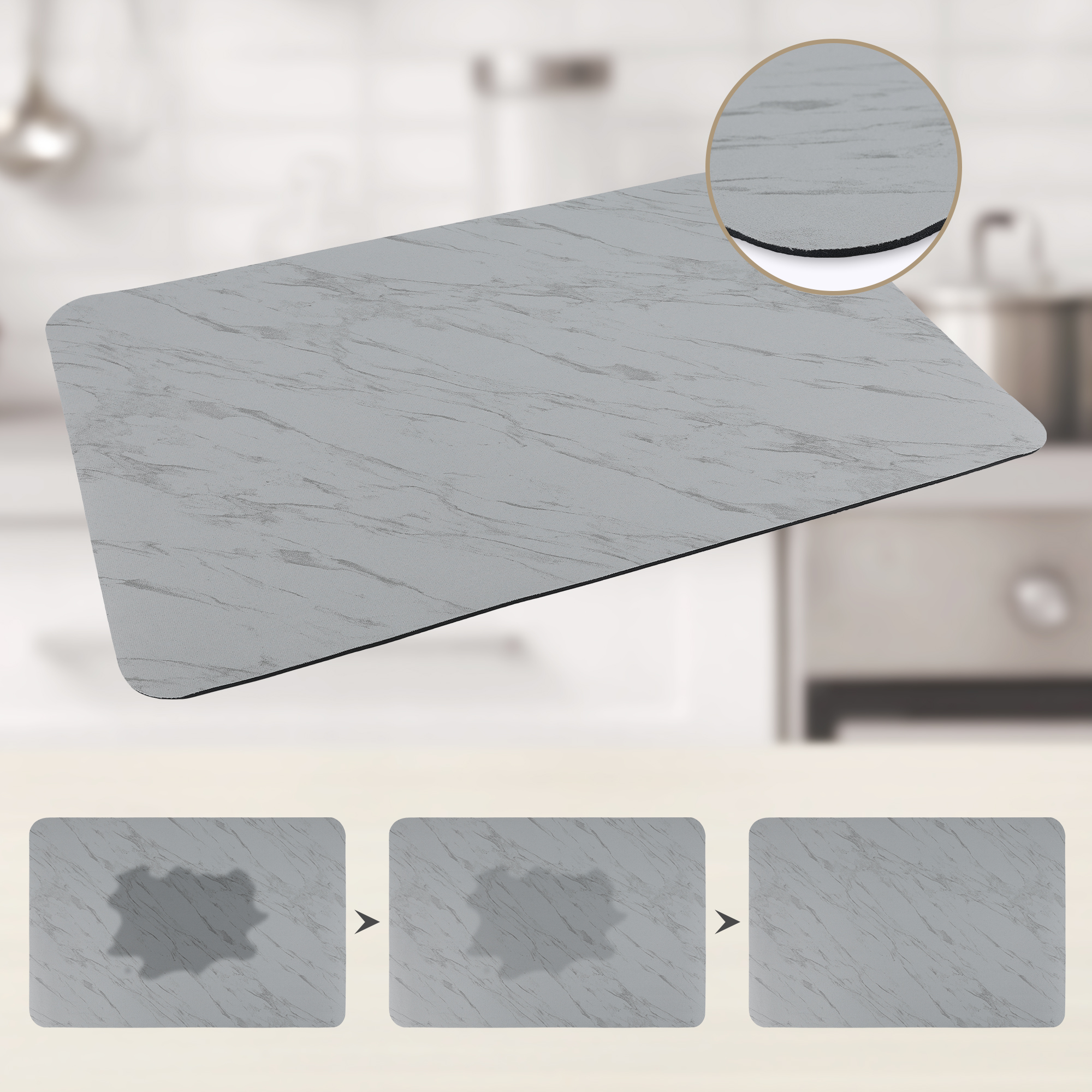 Unique Bargains Diatomaceous Stone Dish Drying Mat Dish Drying Mats Gray 23.6*15.7 inch
