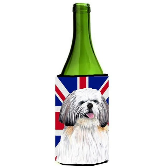 Shih Tzu With English Union Jack British Flag Wine bottle sleeve Hugger - 24 Oz.