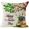 thumbnail image 5 of 4 Pcs Joyeuses Pâques Printemps Salutations Rabbit avec Œufs Vert Coton Lin Housse de Coussin Décorative 18 Pouces Carrée, 5 of 5