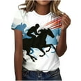 thumbnail image 2 of Binmer Nouveau T-shirt à Manches Courtes Col Rond Imprimé Cheval Décontracté pour Femmes, 2 of 5