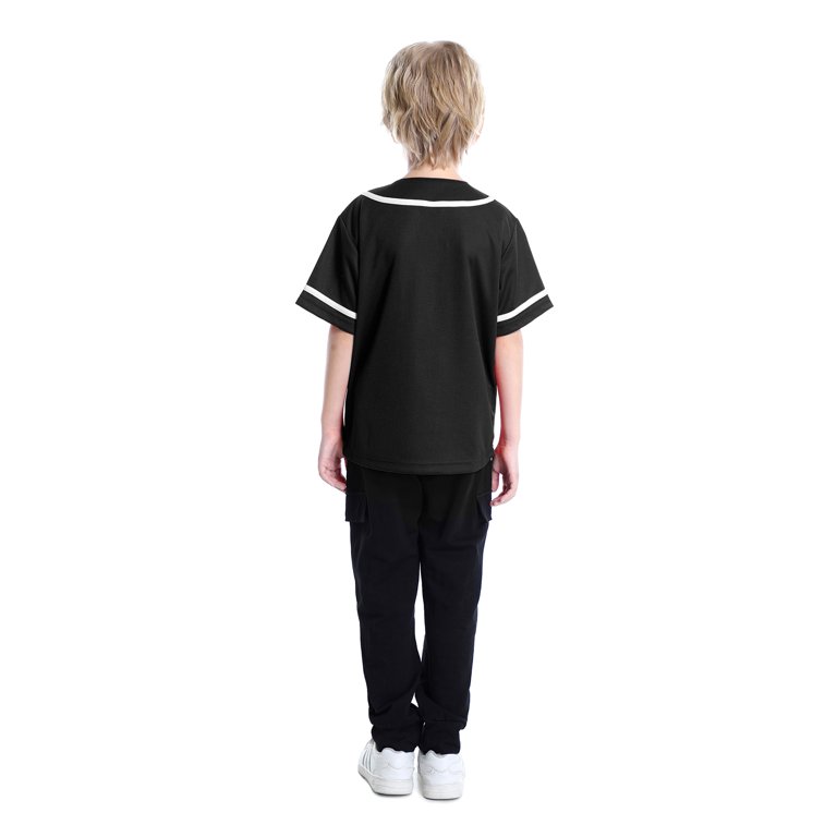 Toptie 2 Pack Kids Baseball Jersey Boy's Button Down Sport T Shirts Tops-Black  Black-6T 