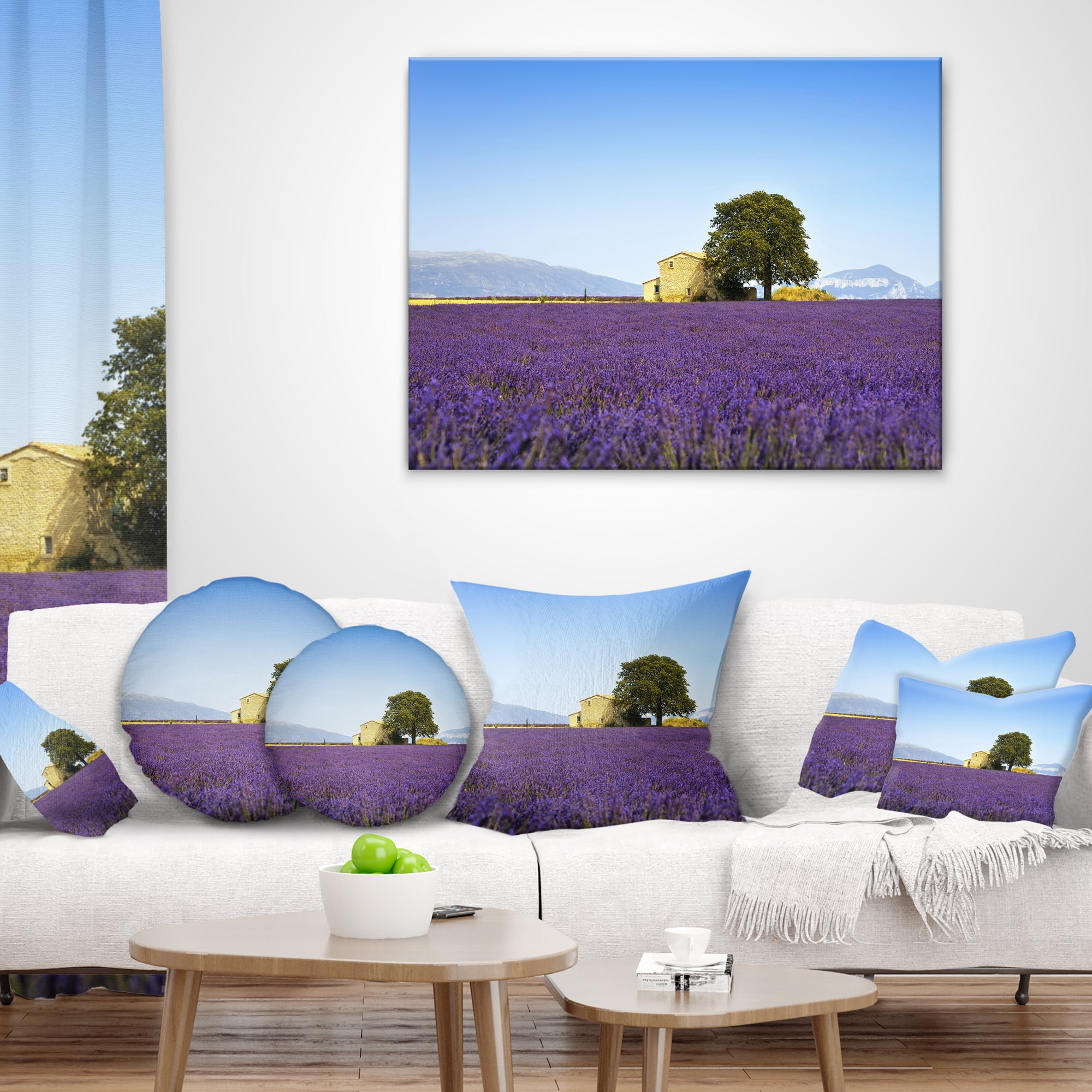 Designart Lavender Flowers Blooming Field - Landscape Wall Throw Pillow - 18x18