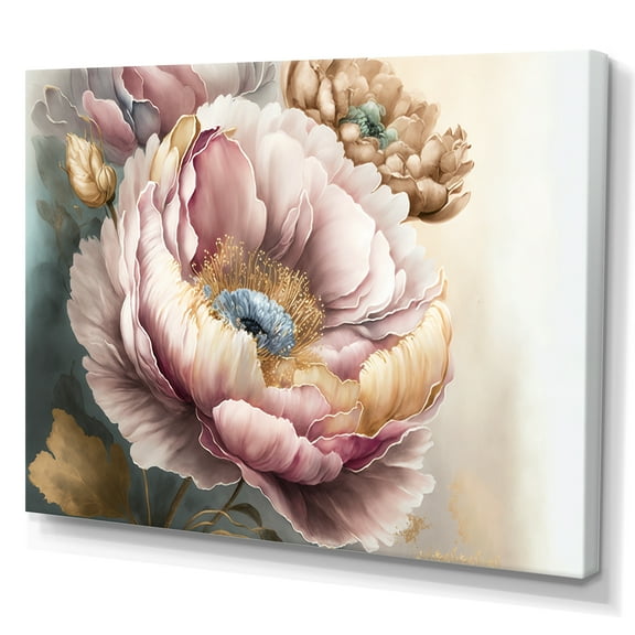 Designart Pink And Gold Poppy Flowers I Canvas Wall Art