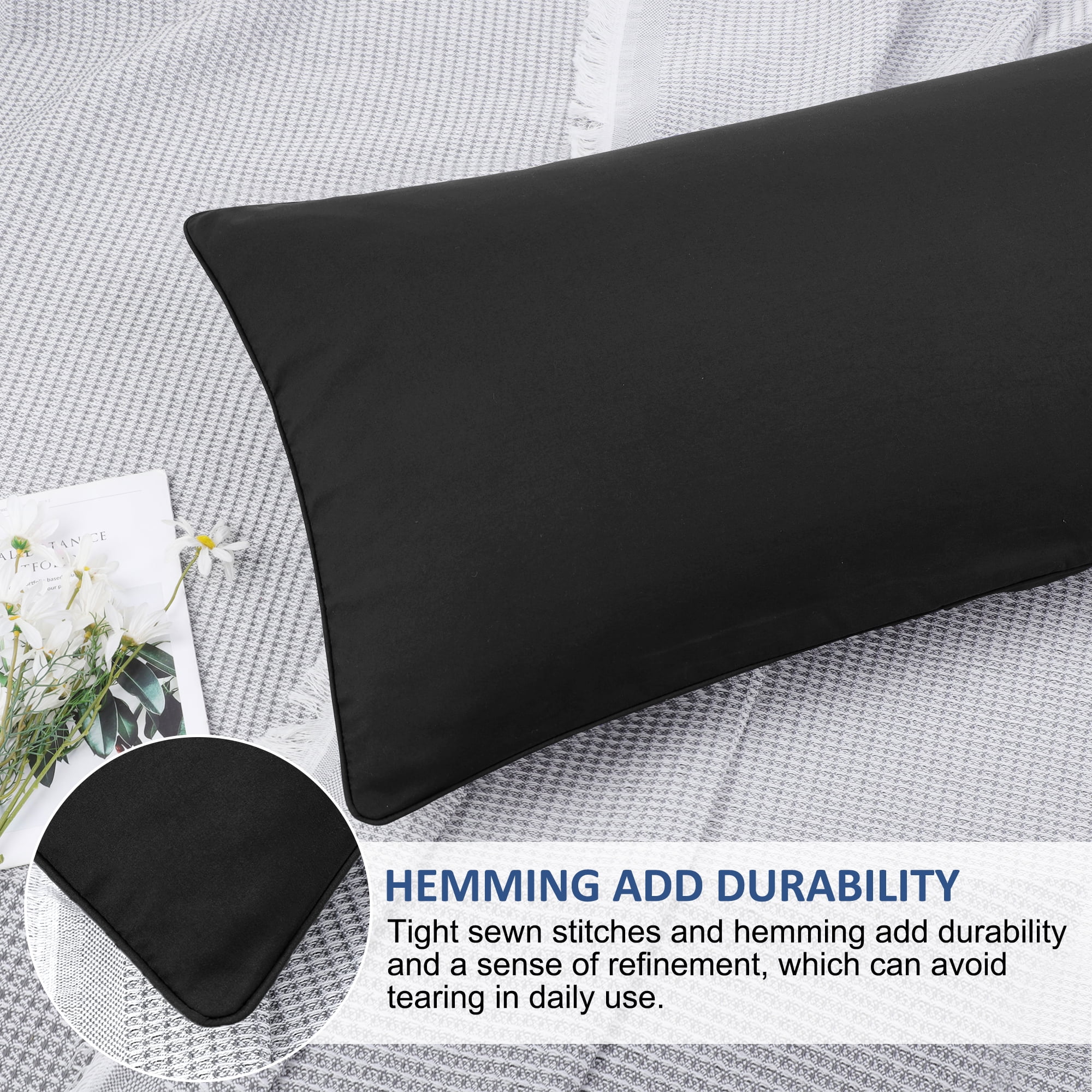 Unique Bargains Brushed Zipper Closure Body Microfiber Pillowcases Black 20"x54"
