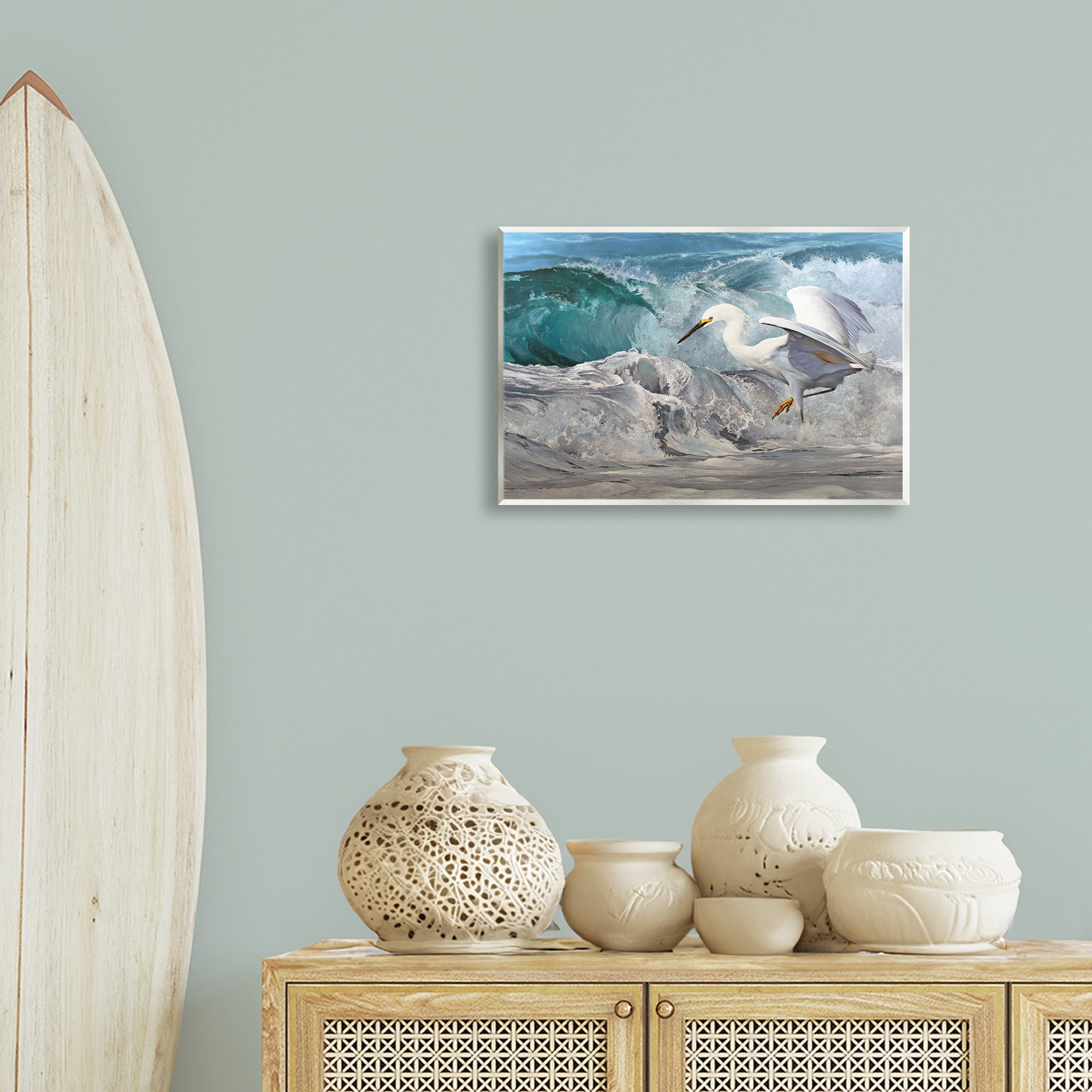 Stupell Industries Wave Dancer Heron Nautical & Beach Painting Unframed Art Print Wall Art, 19 x 13