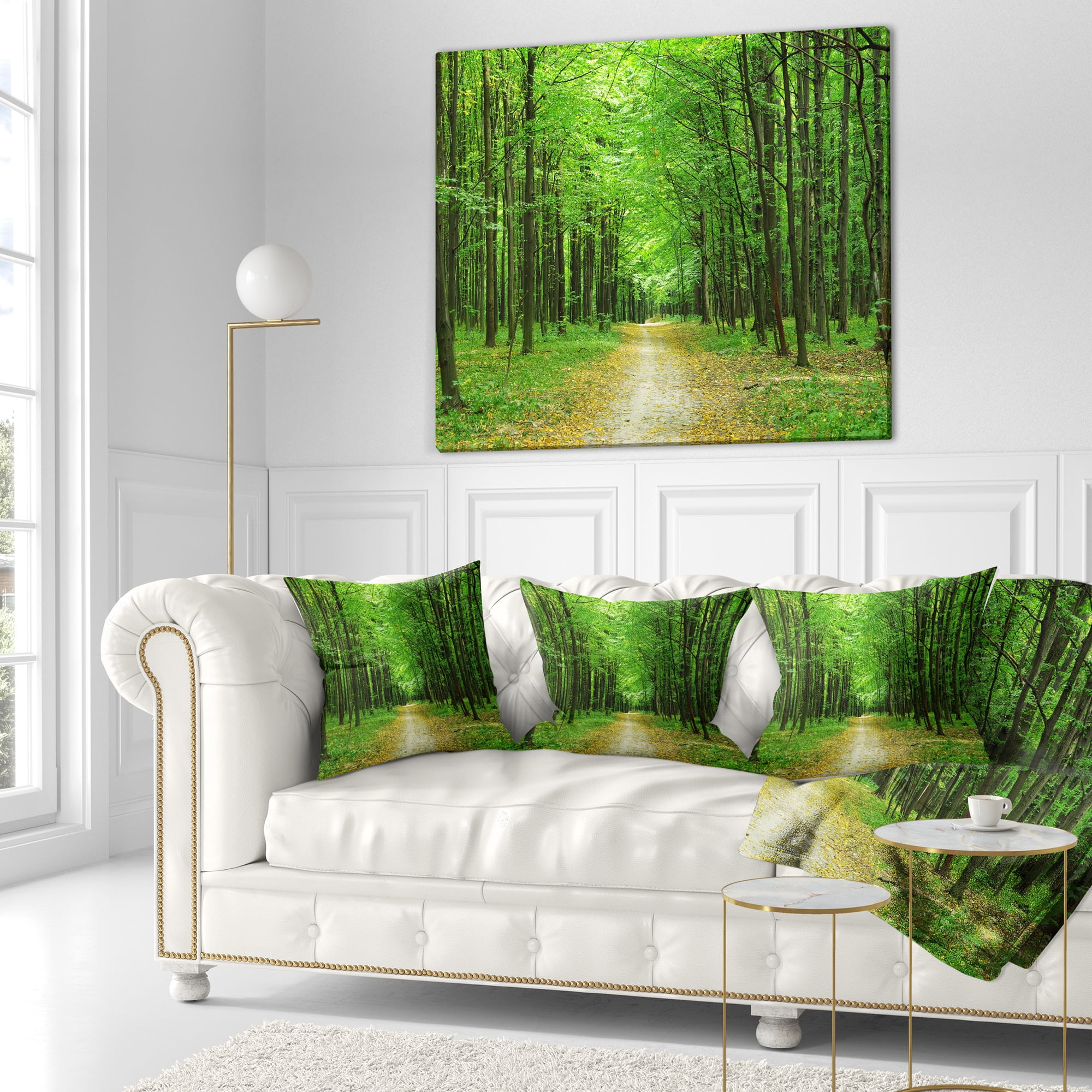 Designart Pathway in Green Forest - Landscape Photography Throw Pillow - 16x16