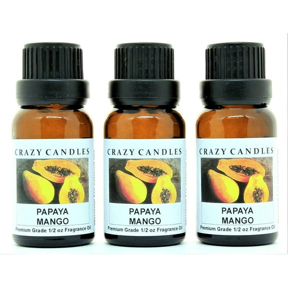 Crazy Candles Papaya Mango (Made in USA) 3 Bottles 1/2 FL Oz Each (15ml) Premium Grade Scented Fragrance Oil