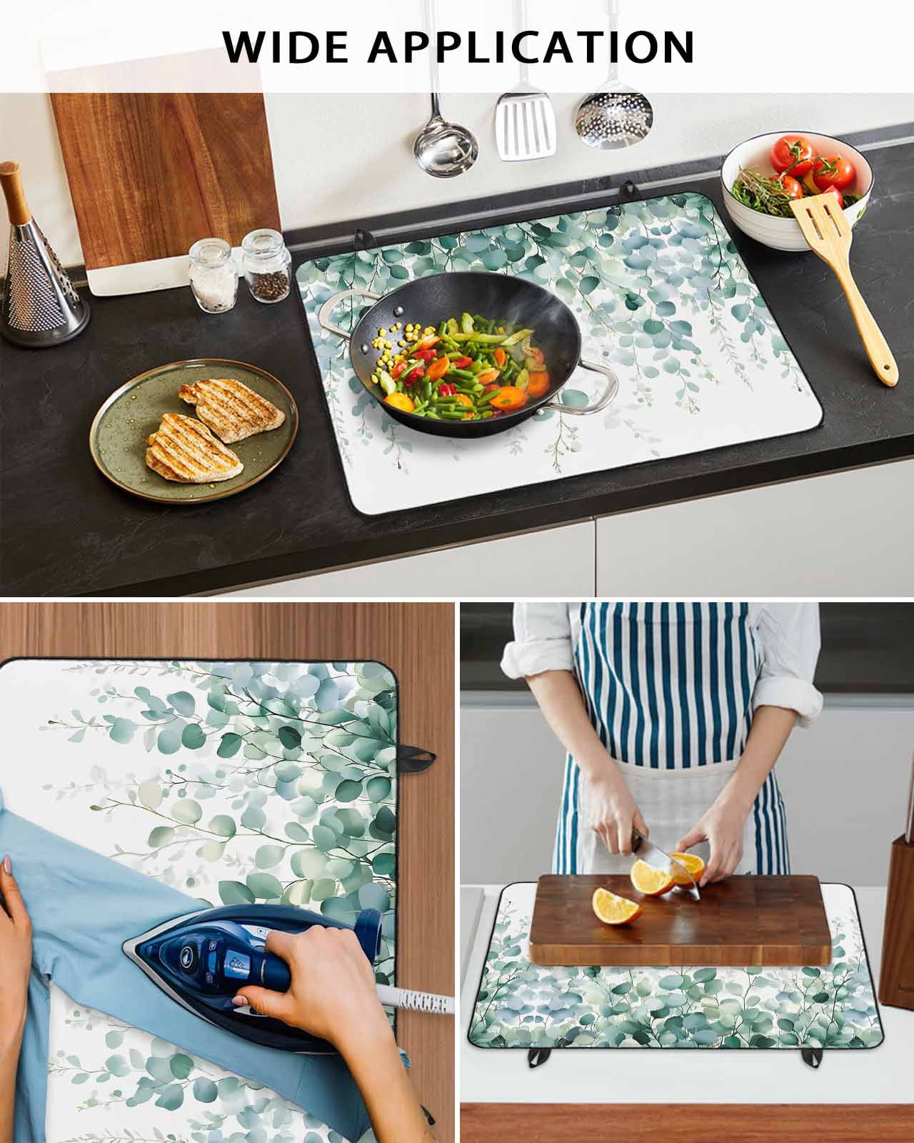 nqOlkjepod Large Induction Cooktop Protector Mat 24"x21", Eucalyptus Leaves Stove Top Covers for Electric Stove, Green Botanical Summer Spring Leaves Stove Burner Cover Mats, Glass Top Stove Cover