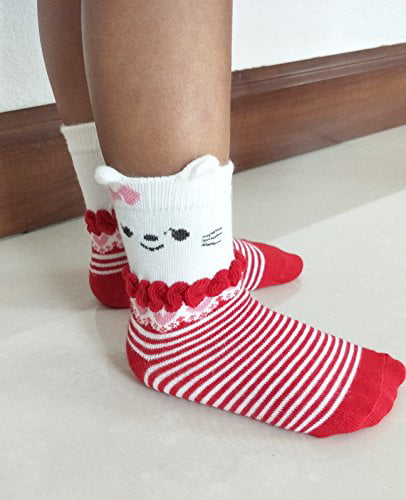 RATIVE Non Skid Anti Slip Cotton Dress Crew Socks With Grips For Baby Infant Toddler Kids Girls