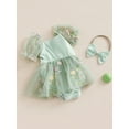 thumbnail image 3 of Bagilaanoe Newborn Baby Girl Rompers Dress Floral Print Short Sleeve Bodysuits + Headband 6M 12M 18M 24M Infant Mesh Patchwork A-line Dress, 3 of 8