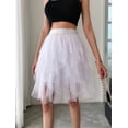 thumbnail image 2 of Women Tulle Skirts Midi Long Fairy Skirt Tutu A-Line Mesh Layered High Elastic Waist Skirts White S, 2 of 8