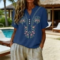 thumbnail image 6 of Embroidered Cotton Linen Shirts Dressy Boho Blouses Boho Casual Tops Short Sleeve Plus Size Boho Gauze Tops Comfy Cotton Linen T-Shirt Floral Embroidered Boho Tops Teacher Loose Tunics Blue Xl, 6 of 9