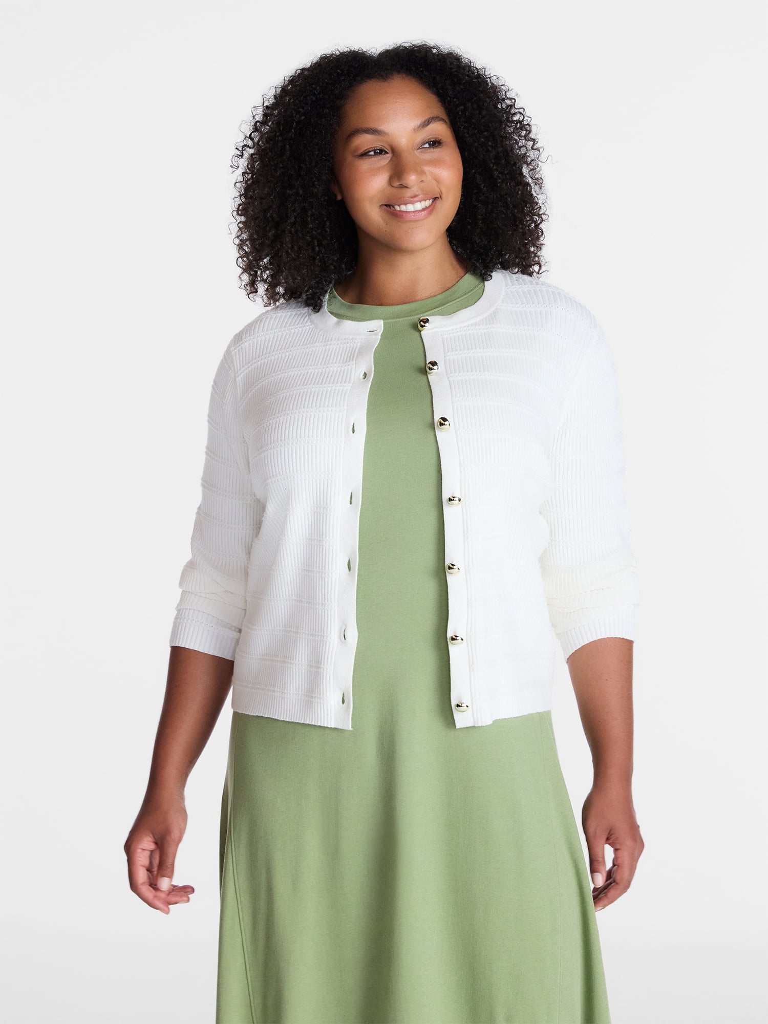 Time and Tru Women's Puckered Stitch Cardigan Sweater, Lightweight, Sizes XS-XXXL