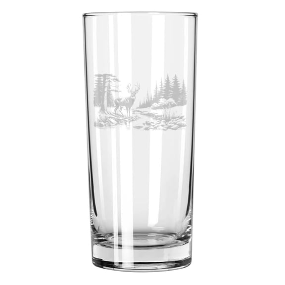 15 oz Tall Beverage Drinking Glass Highball Tumbler Gift Creekside Buck In Forest