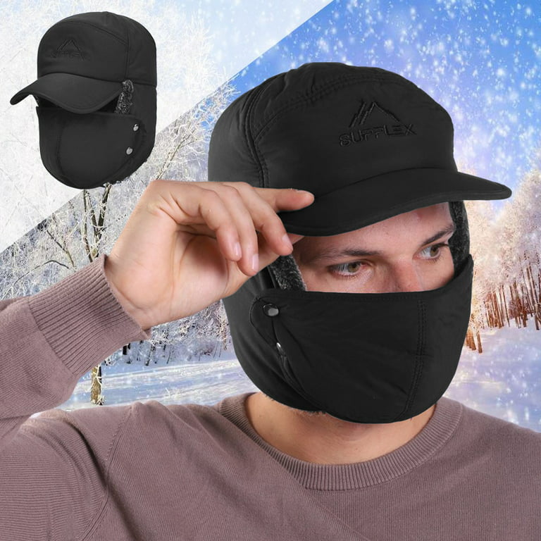 Men Women Winter Warm Trapper Hat with Visor Brim Thermal Plush